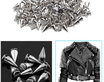 Silver Spike Screw Back Cone Studs for Jackets Arts Clothing Jeans Leather Crafts Bags Shoes Belts Caps Handbags