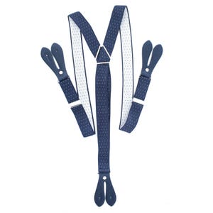 Men's Suspenders 25mm Y Shape Navy with White Dots Elastic Braces for Wedding, Fashion Accessory, Trousers, Denims, Formal & Casual Wear zdjęcie 10