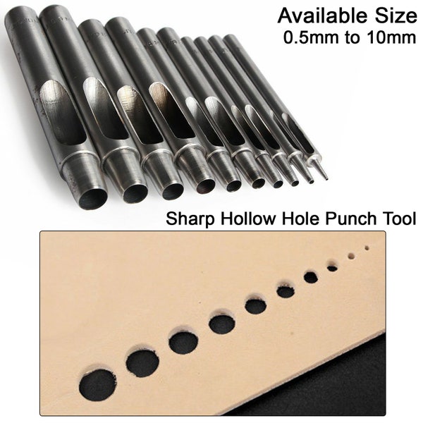 Sharp Silver Hole Punch Tool Hollow Hole Punch Hand Tools, for Leather Rubber Gaskets Plastic Watch Band Shoe Canvas Clothes 0.5 to 10mm
