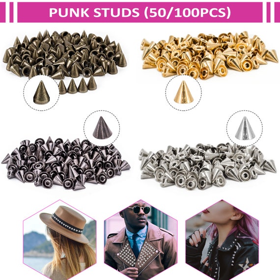 Punk Spike Studs with Brass Pins DIY for Handbags Leather Jacket Clothing  100pcs