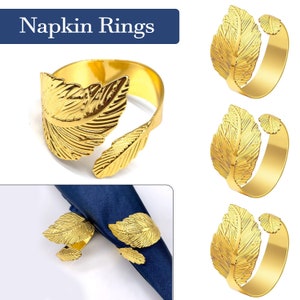 Napkin Rings Leaf Design Napkin Ring Gold Napkin Holder Metal Napkin Rings for Wedding, Banquet, Christmas, Birthday Dinner Party Decoration