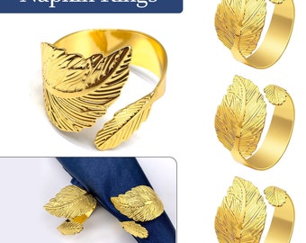 Napkin Rings Leaf Design Napkin Ring Gold Napkin Holder Metal Napkin Rings for Wedding, Banquet, Christmas, Birthday Dinner Party Decoration