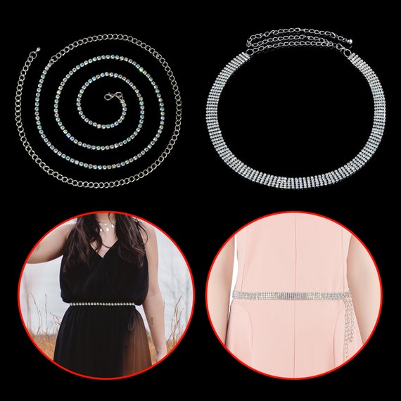 Argent Strass taille Charme Ceinture Strass Rangée pour Filles Robes Robes Jupes 