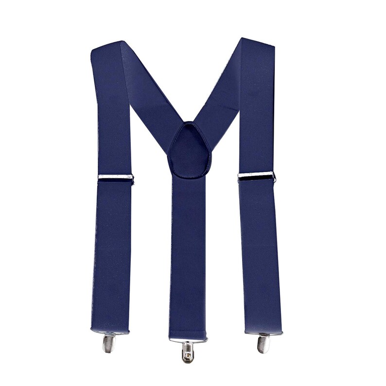 Men's Suspenders Braces 50mm Wide Adjustable Elastic Braces Clip on Suspenders for Casual Formal Wear, Wedding Party, Jeans, Trousers Navy