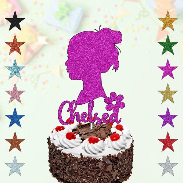 Personalised Princess Cake Topper, Glitter Queen Happy Birthday Cake Topper Customised Any Name for Queen Birthday Party Supply Decoration