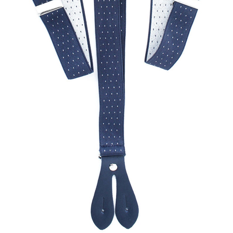 Men's Suspenders 25mm Y Shape Navy with White Dots Elastic Braces for Wedding, Fashion Accessory, Trousers, Denims, Formal & Casual Wear zdjęcie 7