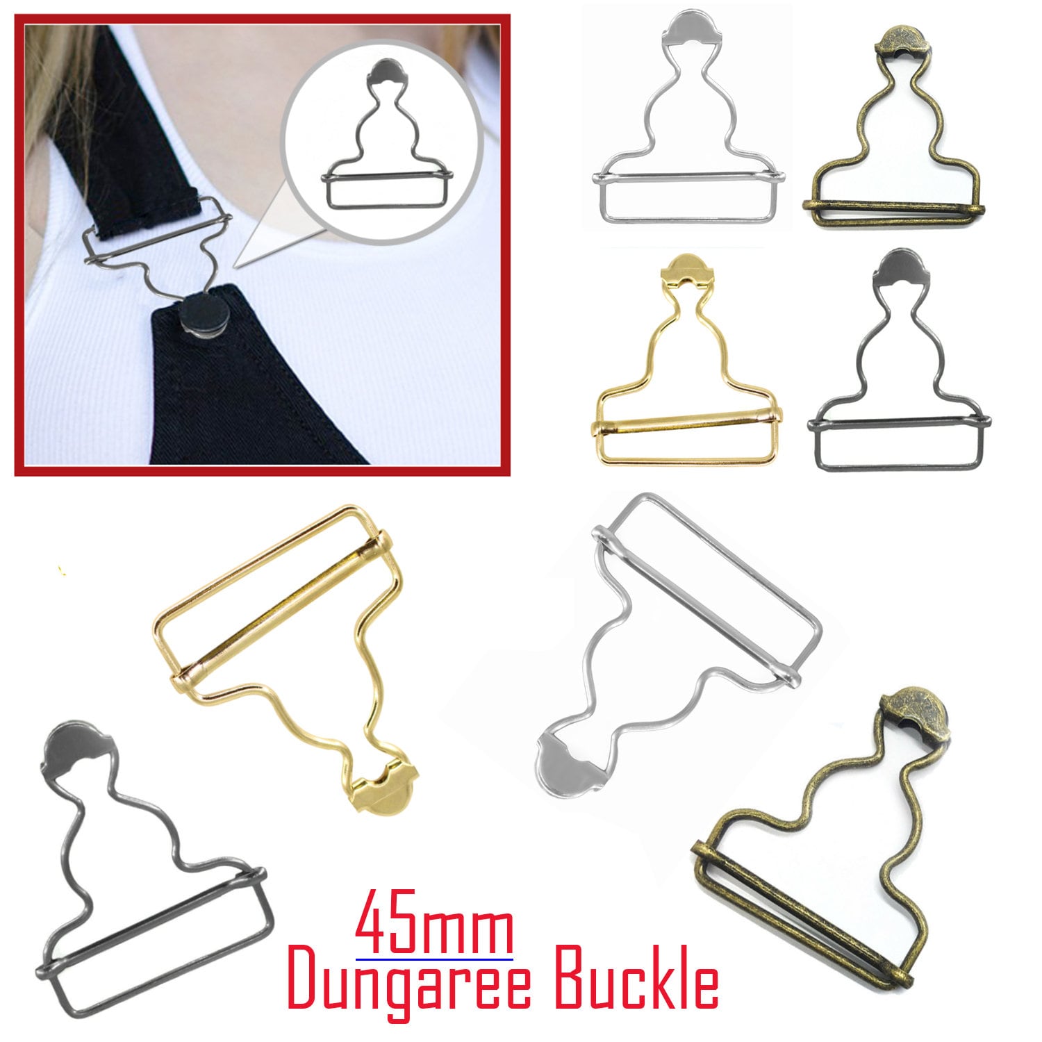 Dungaree Clips / Overalls Buckle With Adjustable Triglides Slider Roller  Pin Buckles and Button for Belt Bags DIY Accessories 