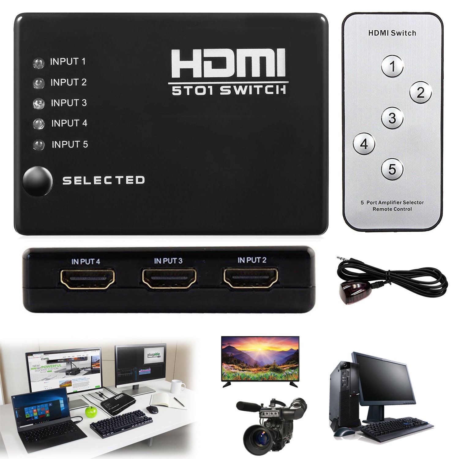 5-Port HDMI Expander Remote Control Switch Splitter with USB | Etsy