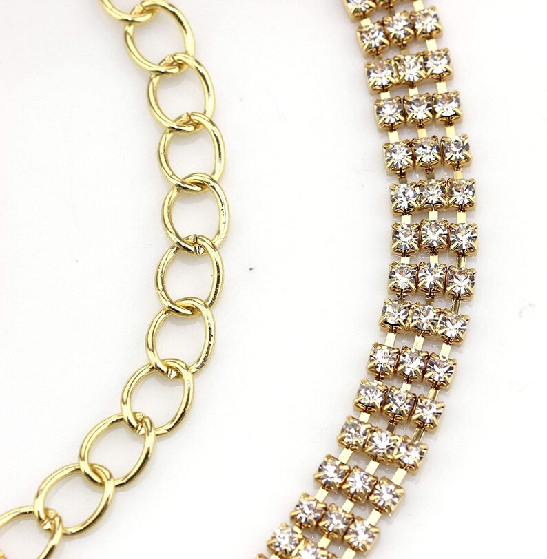 3 Rows Women's Gold Metal Chain Belt With Diamante Etsy