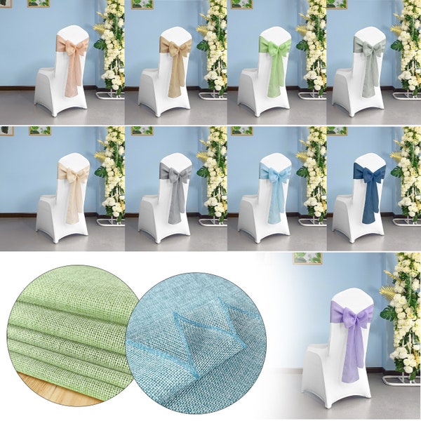 10Pcs Burlap Lace Chair Sashes Hessian Jute Chair Cover Bows Rustic Li