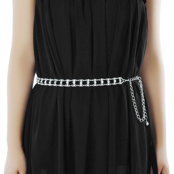 Ladies Girls Gold Waist Belt Diamante Chain Adjustable Fashion Rhinestone 284