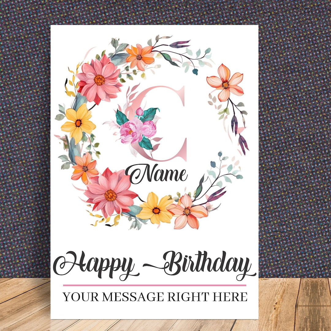Personalised Floral Birthday Card Custom With Name and Message Happy ...