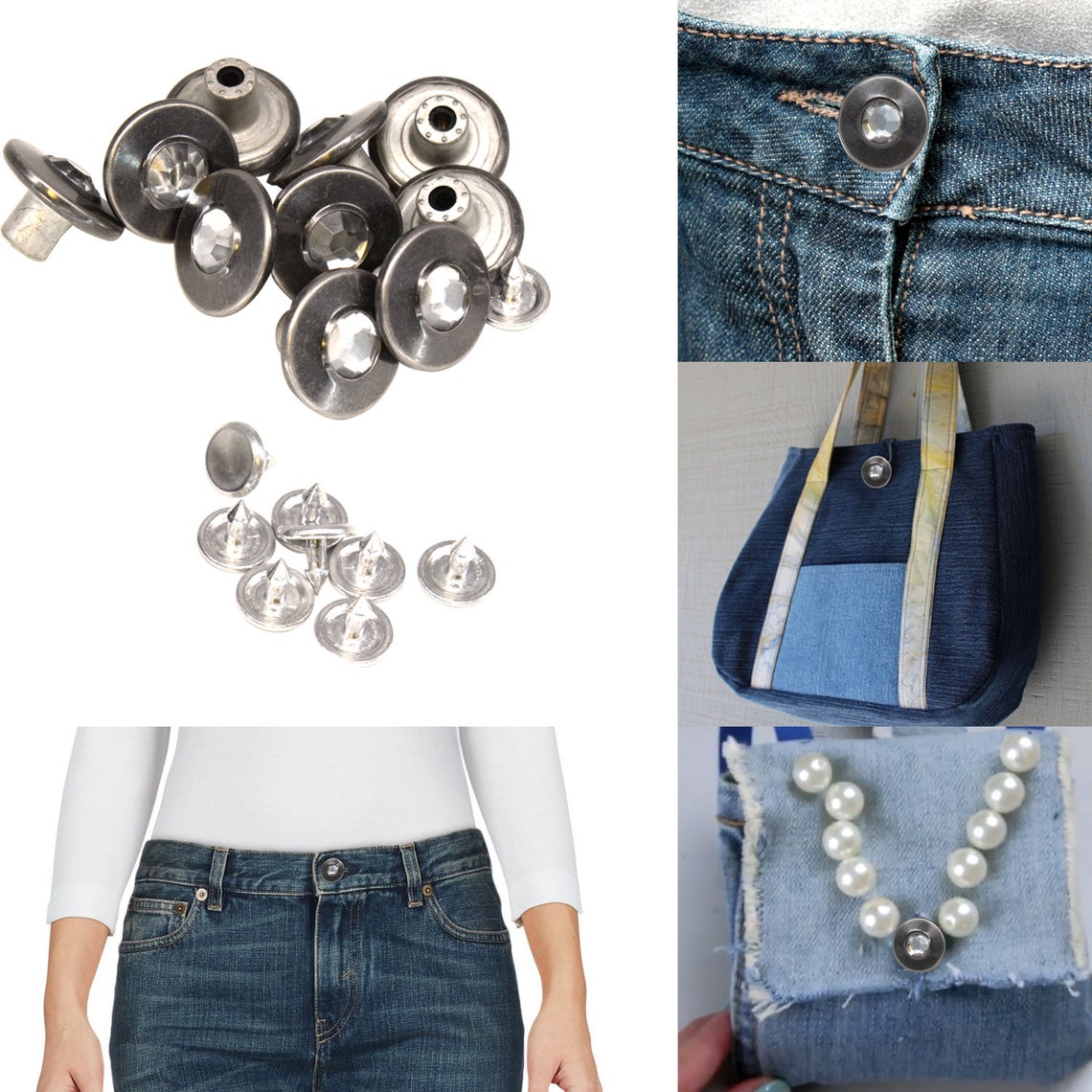 17mm Jeans Buttons Replacement Clear Rhinestone with Back Pins Etsy