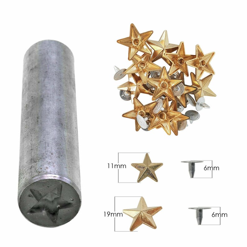 11mm/19mm Star Studs With Pin Rivets & Hand Tool For Leather Etsy