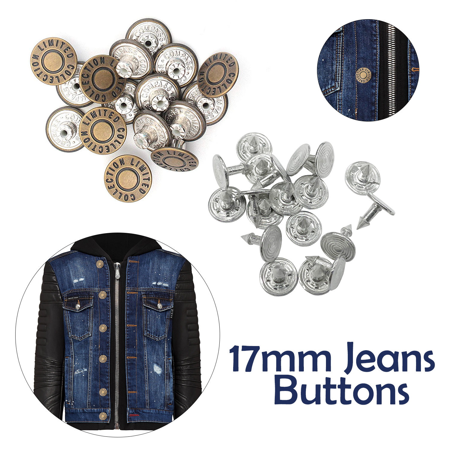 Metal Jeans Button Denim Replacement with Pins for Leather Coats Handbags  17mm