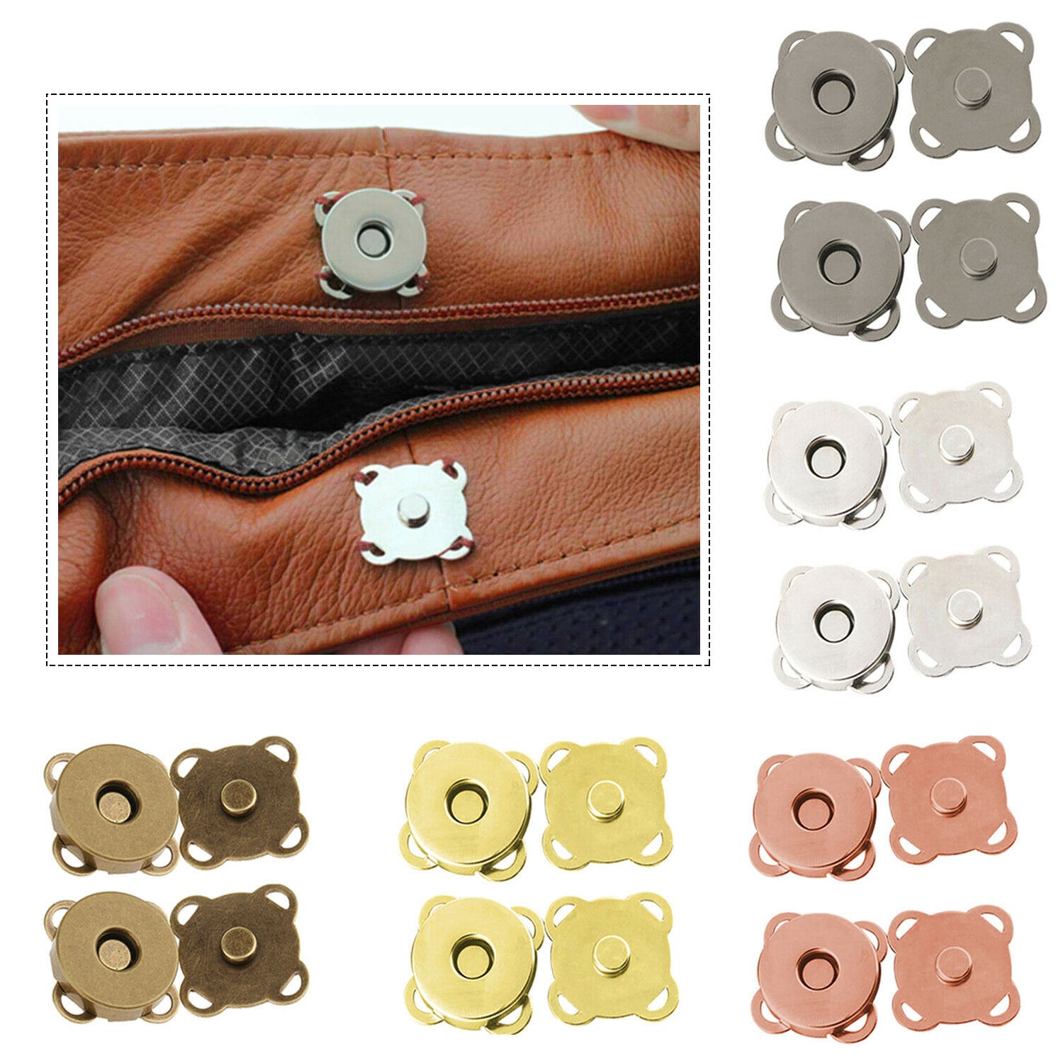 SBest 20 Sets 18mm Coppery Strong Magnetic Button Clasps,Round Magnetic Snaps Bag Button Clasps Closure Purse Handbag with Washer Nickel DIY Craft