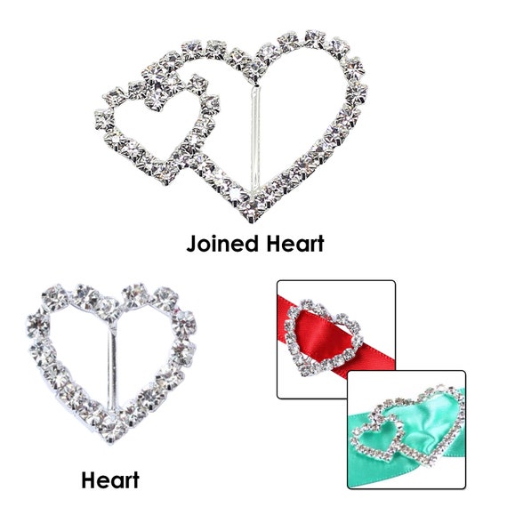 12 Heart Diamond Crystal Rhinestone Wedding Invitation Ribbon Slider Buckles 