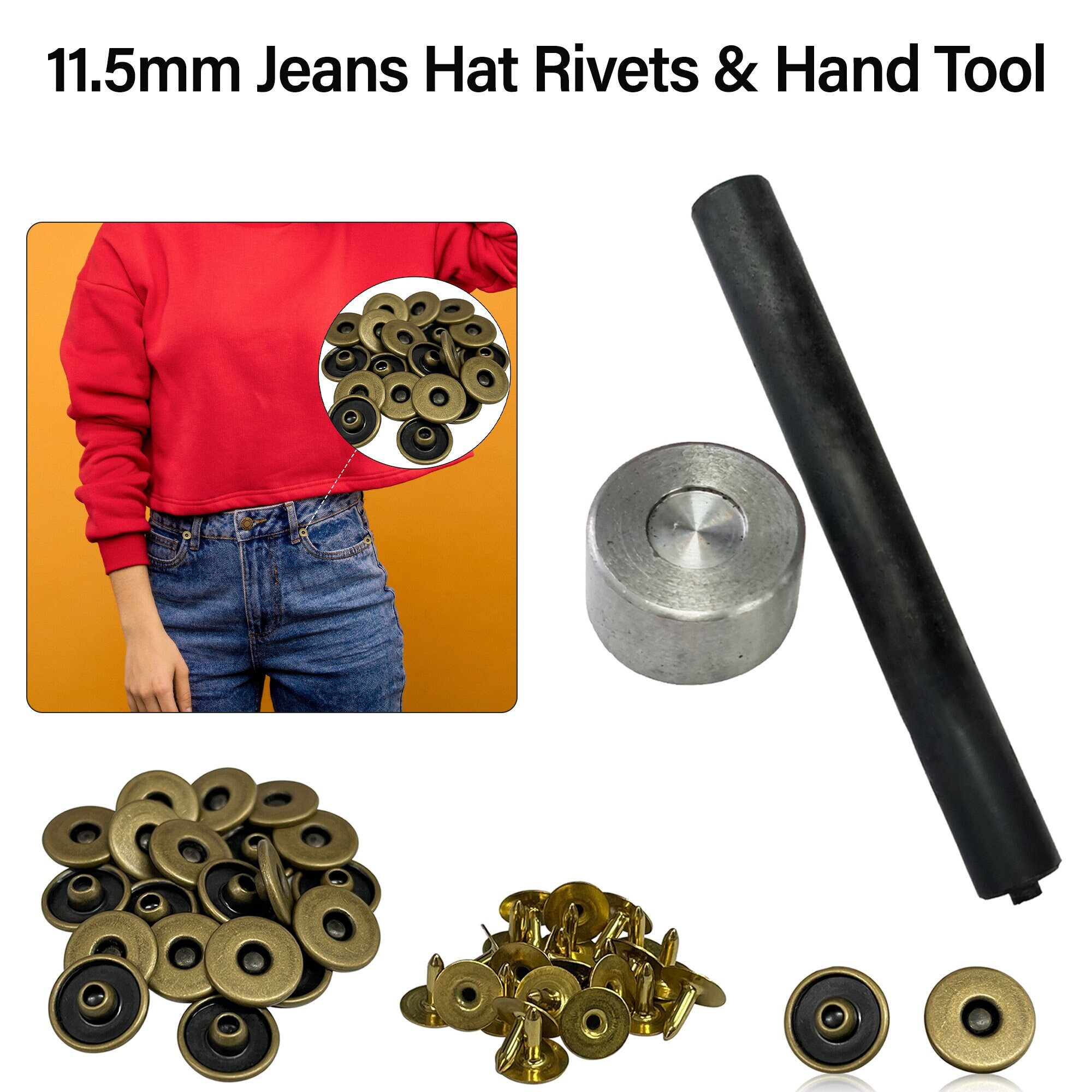 7mm Jeans Hat Rivets Hand Tool, for Fabric Application, Denim, Clothing  Repair, Designing & Leathercraft, Replacement of Old Rivets 