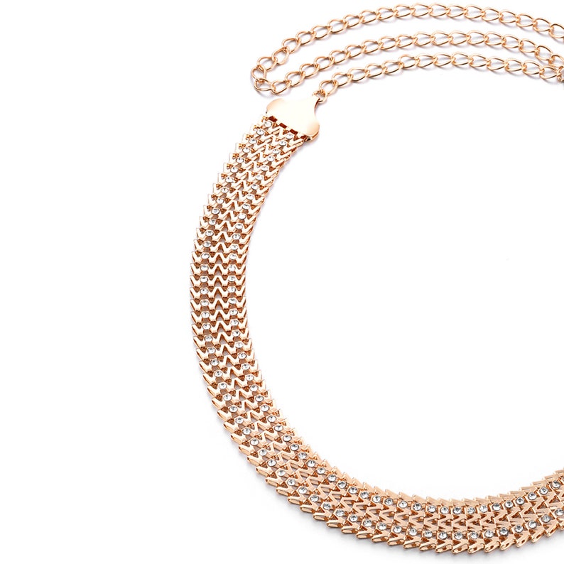 Women's Gold Waist Chain Belt With 2 Row Diamante Etsy UK