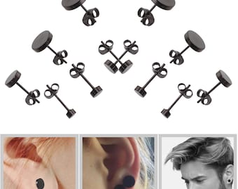 Black Round Stainless Steel Round Earring Fashion Studs for Men and Women Fashion Jewelry Art & Craft Projects 6pcs/12pcs 3mm - 8mm