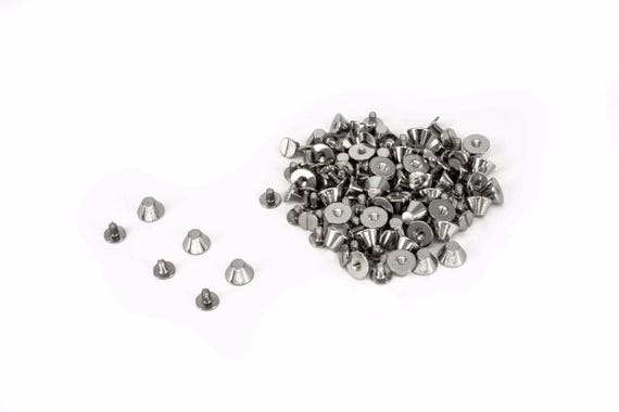 50 15mm Punk Studs Screw on Spike Conical Bucket Top Rivets Jackets Belts Bags