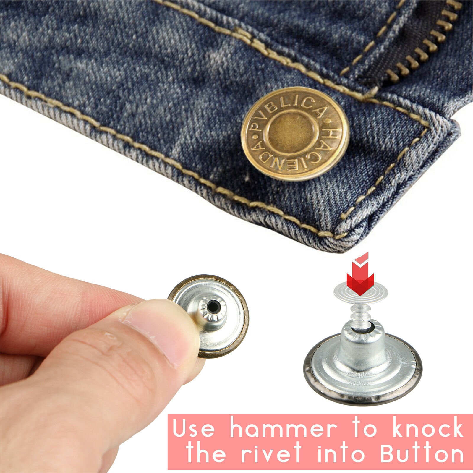 Trimming Shop Jeans Button Hammer On 17mm Brass Tack Fasteners With Aluminium Back Pin For Clothing Repair, Jeans, Denims, Skirts, Jackets (Gunmetal