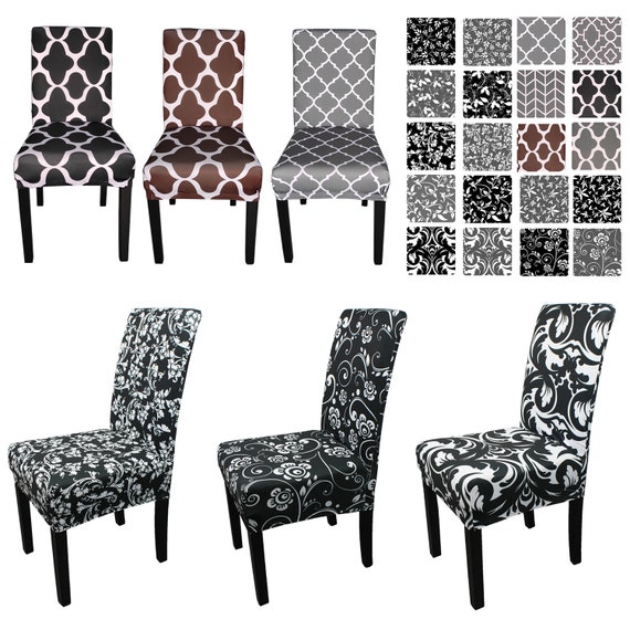 Housses de chaise extensible en tissu imprimé Housses de chaise de salle à  manger Housses de protection de siège amovibles lavables