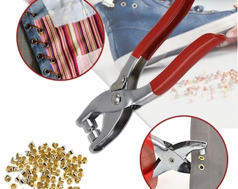 Eyelets Grommet Plier Tool Set Eyelet Hole Punch Pliers Kit with 100pcs Iron Eyelets for Leather Craft Project Jacket Shoes Belts Purses