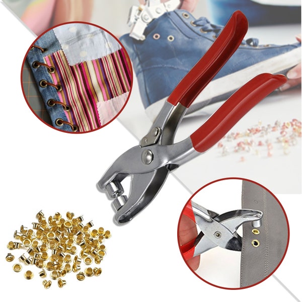 Eyelets Grommet Plier Tool Set Eyelet Hole Punch Pliers Kit with 100pcs Iron Eyelets for Leather Craft Project Jacket Shoes Belts Purses