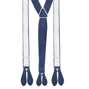 Men's Suspenders 25mm Y Shape Navy with White Dots Elastic Braces for Wedding, Fashion Accessory, Trousers, Denims, Formal & Casual Wear zdjęcie 5