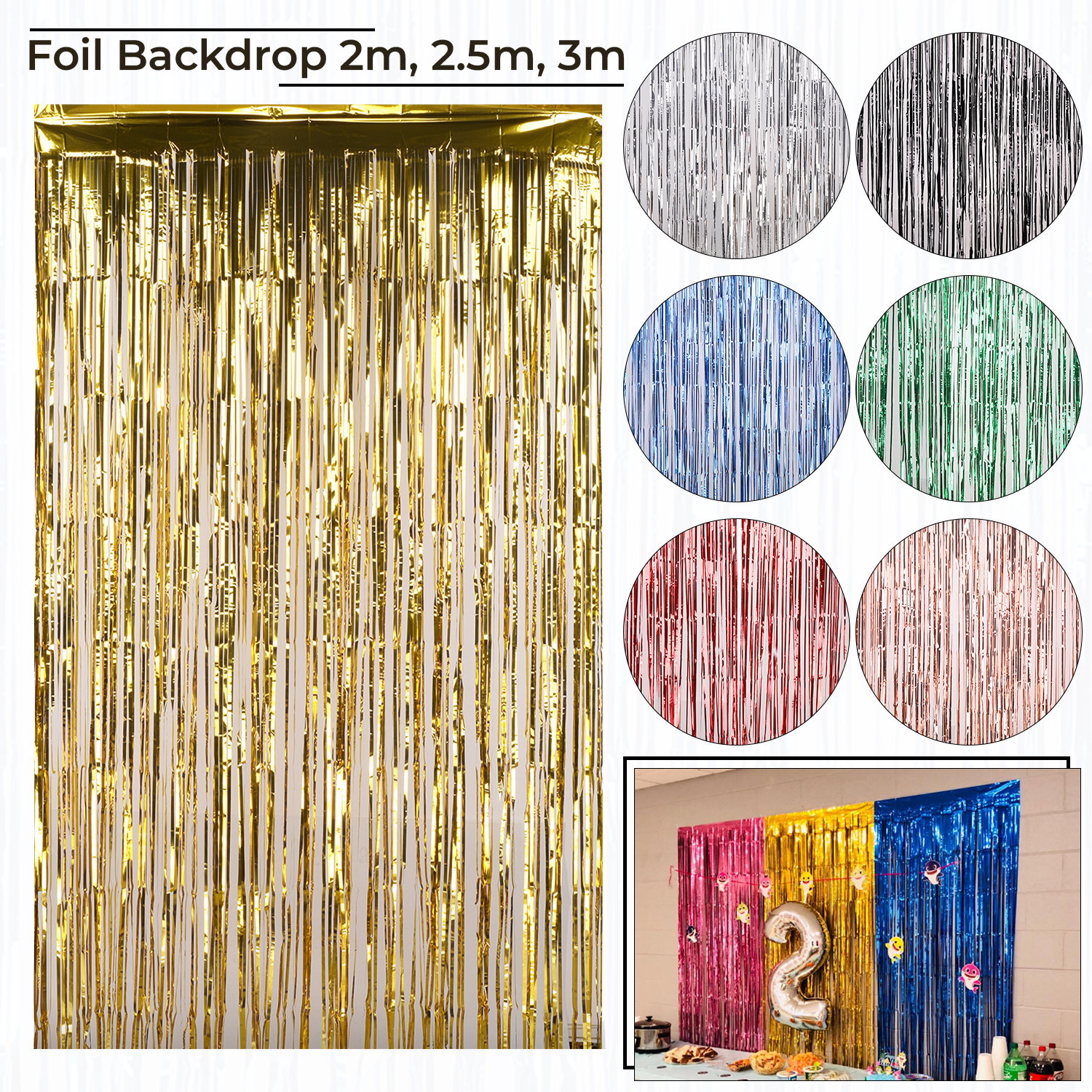 2 Pack Rainbow Streamers Foil Fringe Curtain Backdrop, 3.3X 8.3ft Colorful  Metallic Tinsel Curtains Streamers Door Curtain for Photo Booth Baby Shower