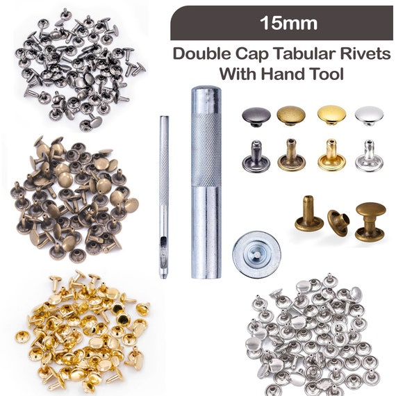 15mm Double Cap Tubular Rivets With Rivet Fixing Hand Tool for Fastening  Cloth, DIY Craft, Leather Craft, Bags, Rivets Replacement, 100pcs 