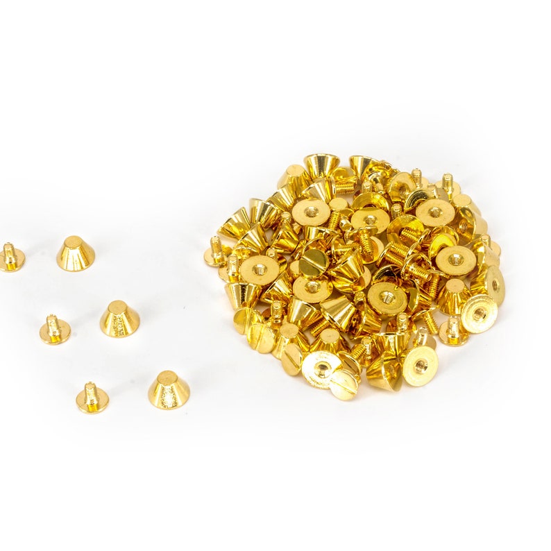 50 x gold Seau champignon Cône Punk Spike Goujons vis de retour rivets-laiton-UK 50 x gold Seau champignon Cône Punk Spike Goujons vis de retour rivets-laiton-UK