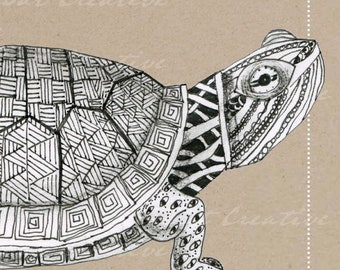 Lege notitiekaart/wenskaart met Zentangle Turtle-tekening