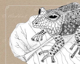 Lege Notecard/wenskaart met Zentangle Frog-tekening