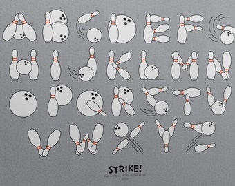 Bowling alfabet kunst aan de muur (niet ingelijst)