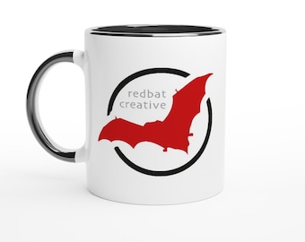 Witte keramische mok van 11 oz met gekleurde binnenkant - Redbat Creative-logo