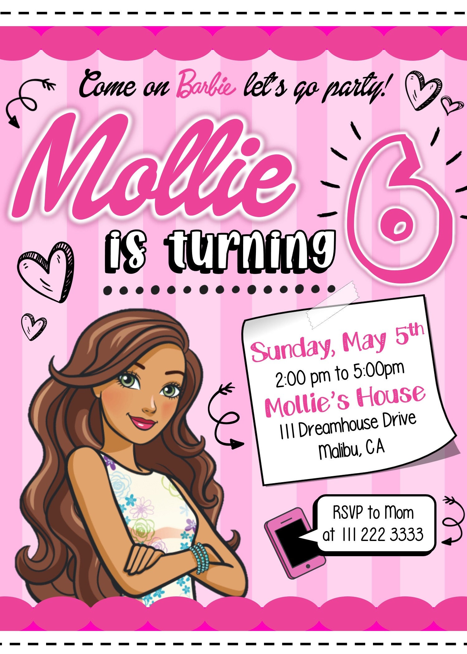 Barbie Invitation Digital File Etsy