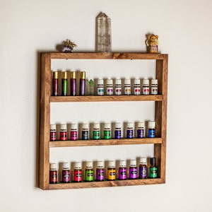 Handmade Essential Oil Shelf, Large Rustic Wood Display and Organizer, Wall rack