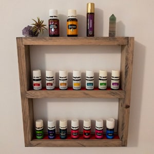 Essential Oil Wall Shelf | Small Wood Wall Organizer for 14-20 Bottles | Nail Polish Rack | Handmade Wall Mounted Storage
