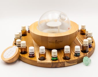 Handmade Essential Oil Holder, Large Round Teakwood Essential Oil Display and Storage