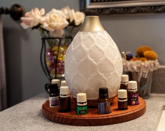Round Essential Oil Stand | Handmade Wooden Diffuser Holder and Organizer for 5ml and 15ml Bottles | Aromatherapy Display Gift
