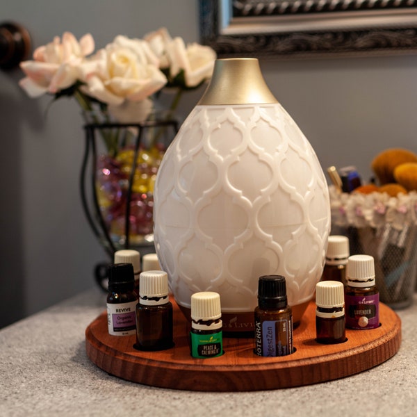 Houder voor etherische olie | Opberger voor ronde houten etherische olie voor 12 flessen | Opberger voor etherische olie op tafelblad | dTERRA Young Living-cadeau