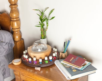Large Round Essential Oil Holder | Handmade Wooden Diffuser Stand and Organizer for 5ml and 15ml Bottles | Aromatherapy Display Gift
