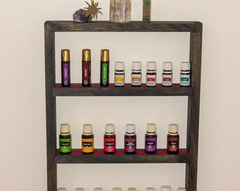 Handmade Essential Oil Shelf, Medium Wood Holder, Rustic Wall Shelf, Essential Oil Organizer and Storage