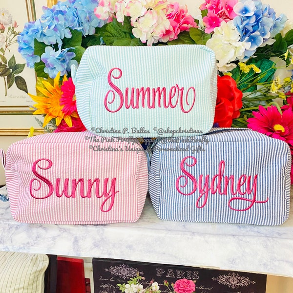 Seersucker Cosmetic Bags Personalized | Monogram Cosmetic Bags | Personalized Cosmetic Bag | Free Shipping