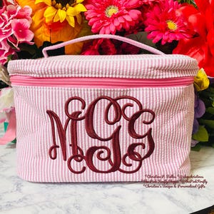 Seersucker Train Case Personalized | Monogram Make Up Bag | Personalized Make Up Bag | Monogram Bathroom Bag | FREE Shipping