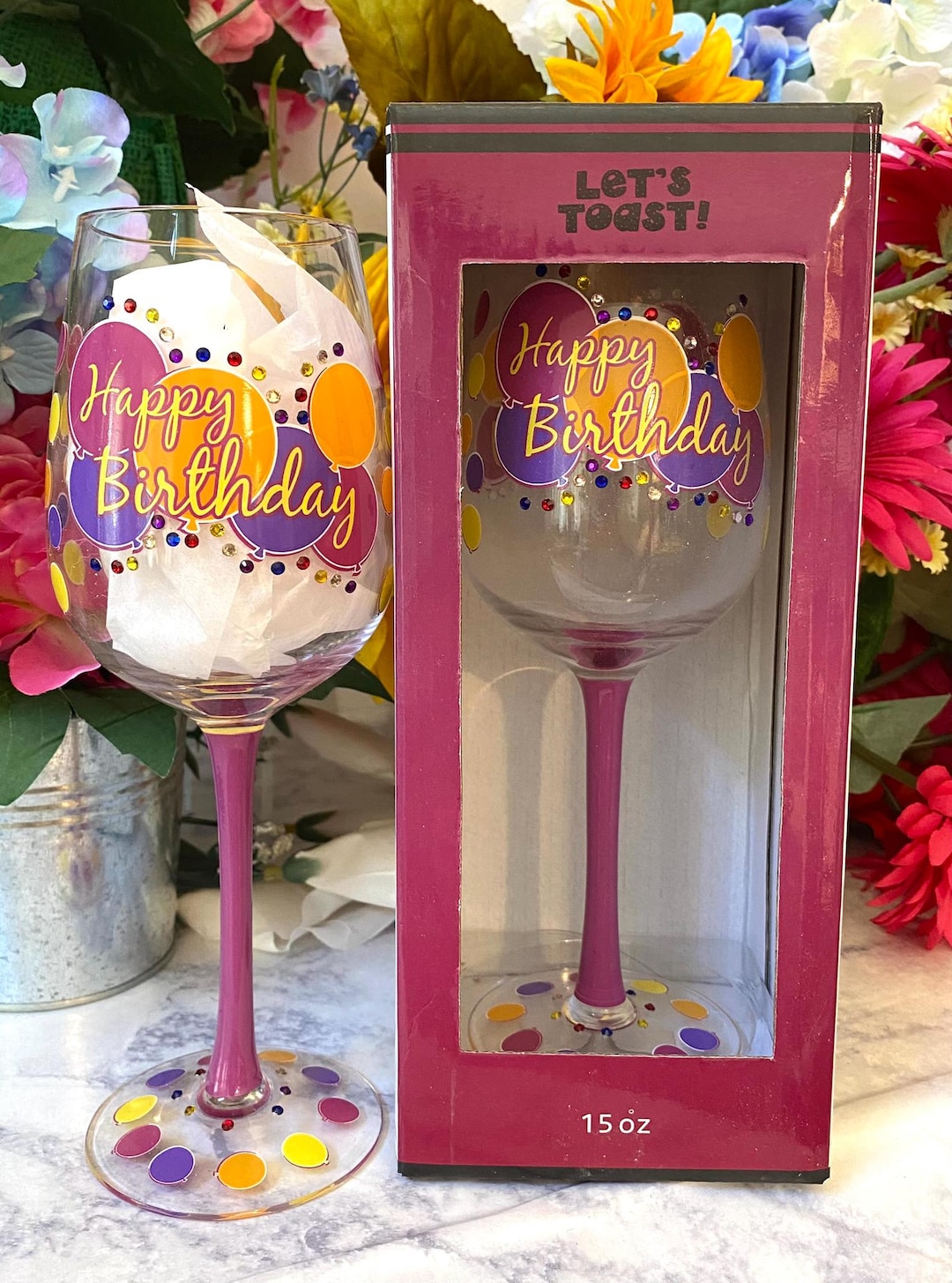 Rhinestone Happy Birthday Wine Glass