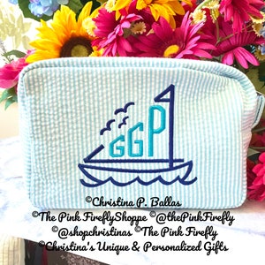 Seersucker Cosmetic Bags Personalized |  Baby Boy Seersucker Case | Monogram Seersucker Cosmetic Case | FREE Shipping