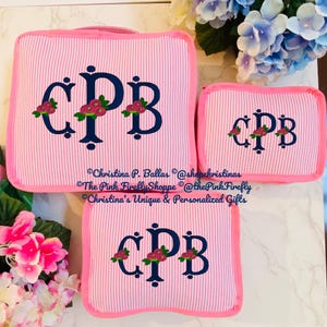 Personalized Packing Cubes Set of 3 | Monogram Travel Set | Embroidered Suitcase Cubes | Preppy Travel Gift for Her